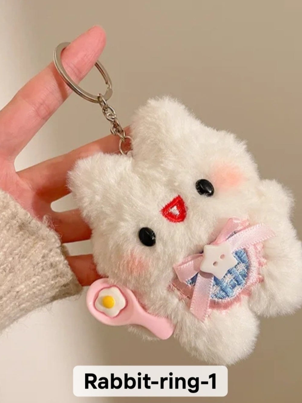 Keychain Cute White Plush Bunny Keychain with Pink Bow NWOT